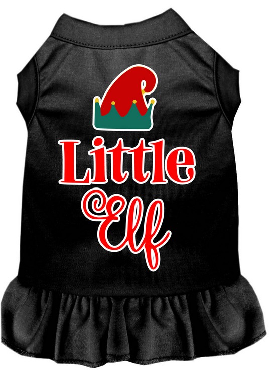 Little Elf Screen Print Dog Dress Black XS